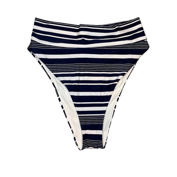 Aerie High Cut Cheeky Bikini Bottom Navy White Stripe Retro Swim Size M NWT - Picture 3 of 6